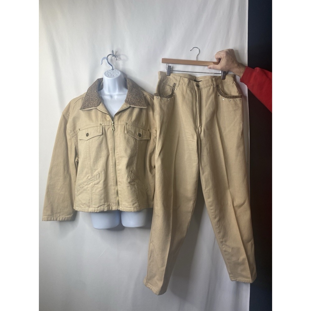 Vintage Braefair Y2K Women's Chore Jacket 1X Pants 18 Denim Cheetah Barn Ranch